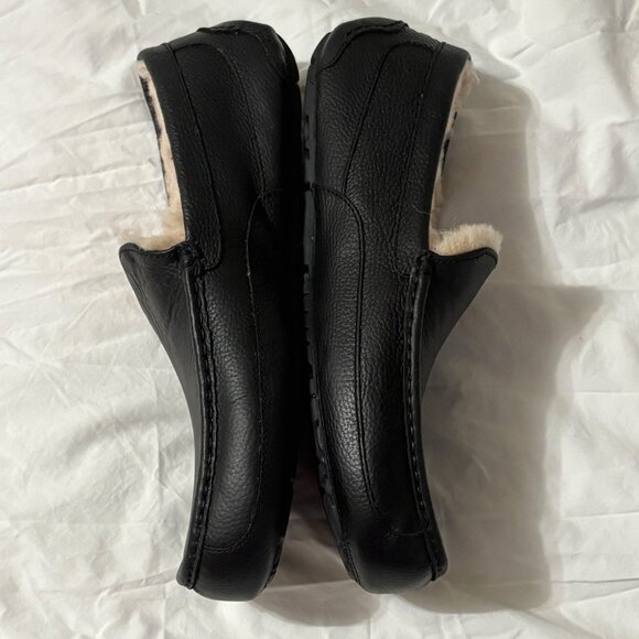 NWOT Mens UGG Ascot Leather Slippers Black Sheepskin Indoor/Outdoor Sole 14 - Picture 5 of 12